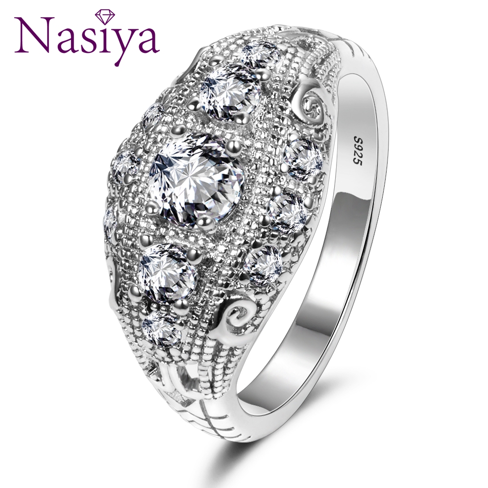 Romantische Luxe Trouwringen Met AAA Kubieke Zirkoon Kristallen Ring Voor Vrouwen 925 Zilveren Bruiloft Sieraden