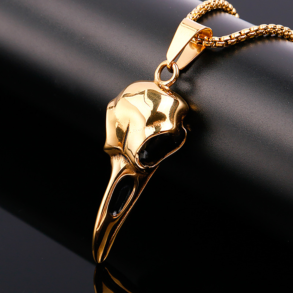 Collar con colgante de calavera de cuervo vikingo Retro para hombres y mujeres, collares de calavera de cuervo de acero inoxidable 316L, joyería de , al por mayor