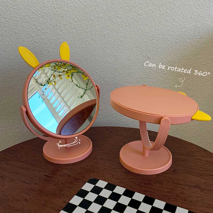 Espejo de maquillaje con orejas de conejo y gato para el hogar, accesorio de tocador pequeño para dormitorio, escritorio y oficina, bonito