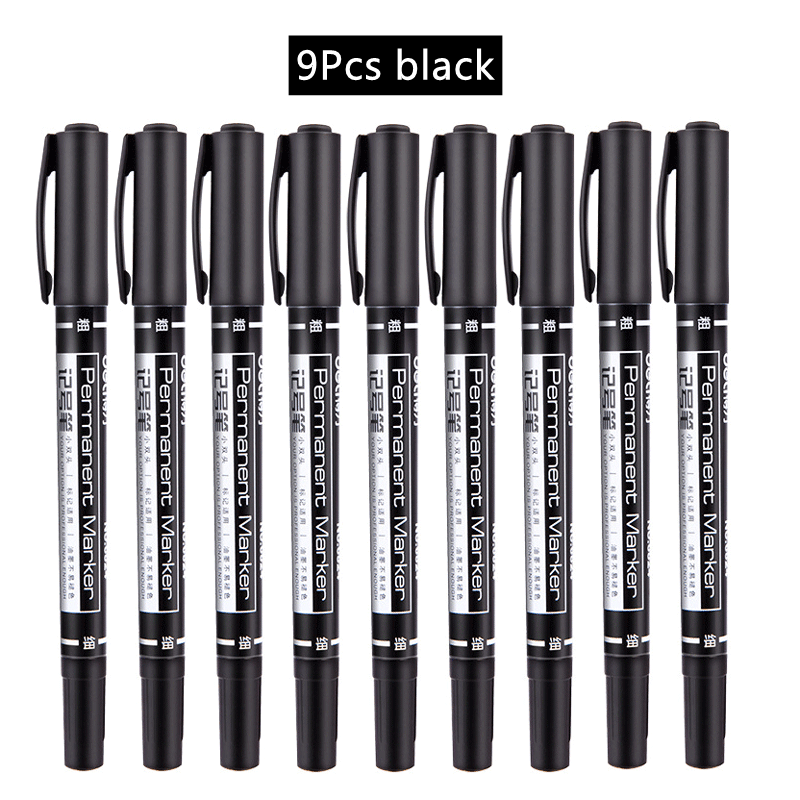 4/6/9pcs Deli Double Headed Permanent Marker Pen Set Fine Point Waterproof CD Marker Thin Nib Crude Nib 0.5mm-2mm Fine Color: Navy Blue