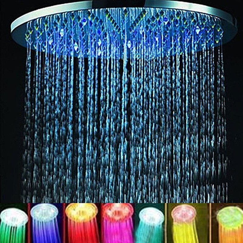 Cabezal de ducha LED con cambio de 7 colores, 20x20x5cm, cuadrado, ABS, sensible a la temperatura, cambio de flujo de agua, cromado