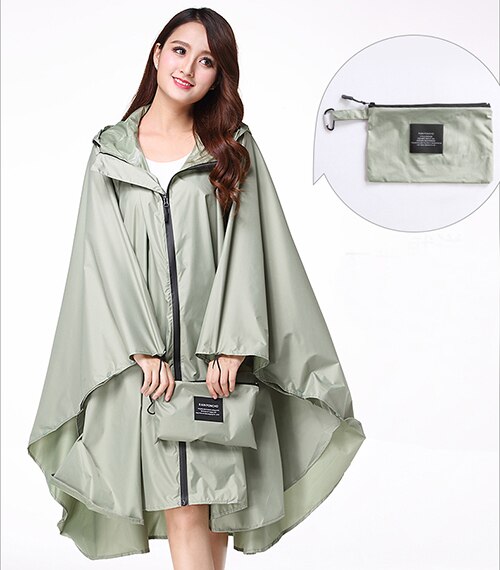 Black trench Coat Style Hooded Women men unisex Raincoat Outdoor Rain Poncho Waterproof Rain Coat 3 Colors Rainwear: Light Green