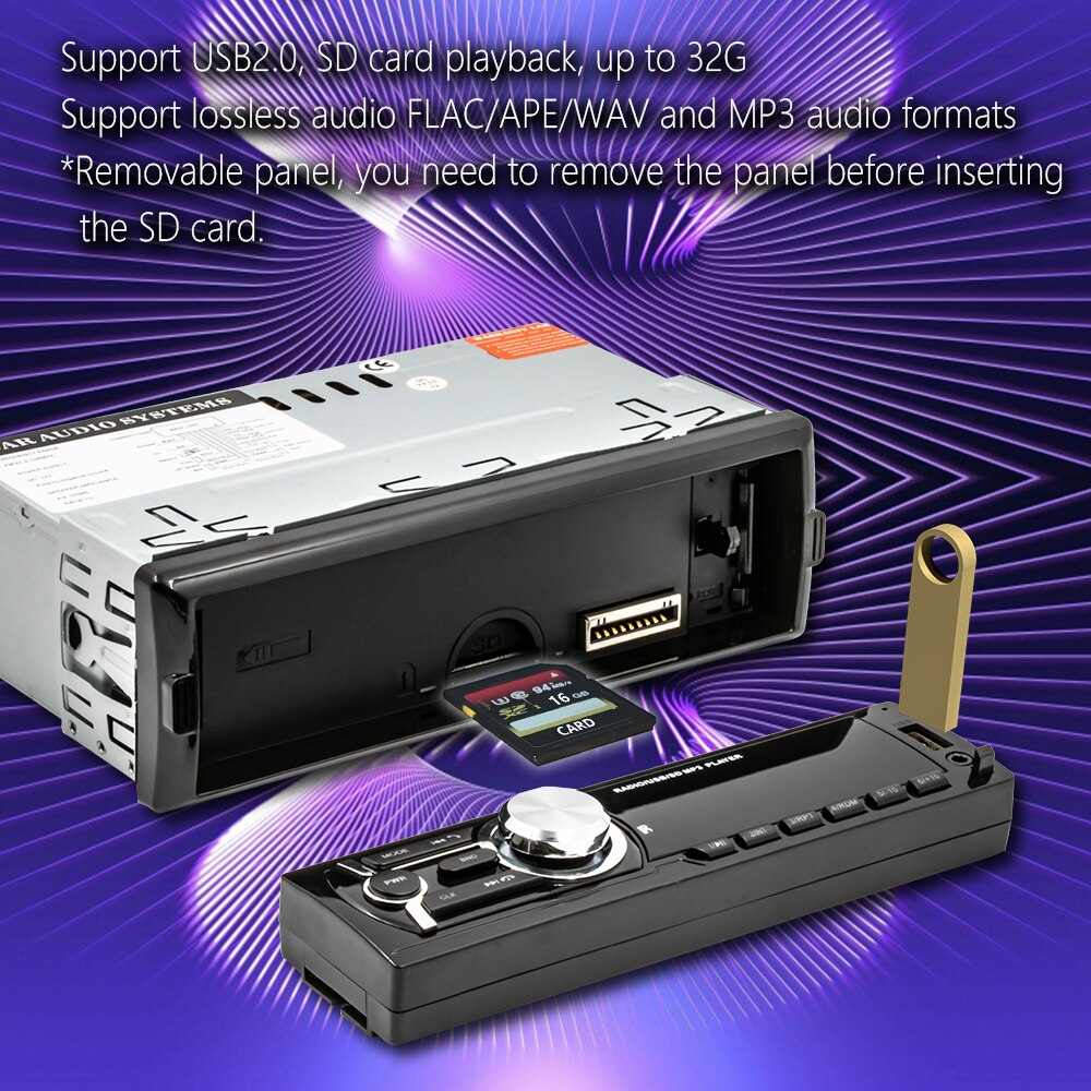 Handsfree bluetooth autoradio autoradio fm aux-ingang ontvanger sd usb aux 12v in-dash 1 din auto  mp3 multimediaspeler