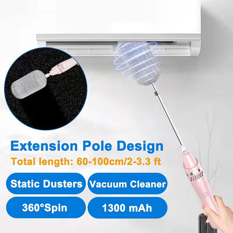 Electric Spin Feather Duster 360°Rotating Static Dusters USB Charging Electric Duster Window Blinds Furniture Cleaning
