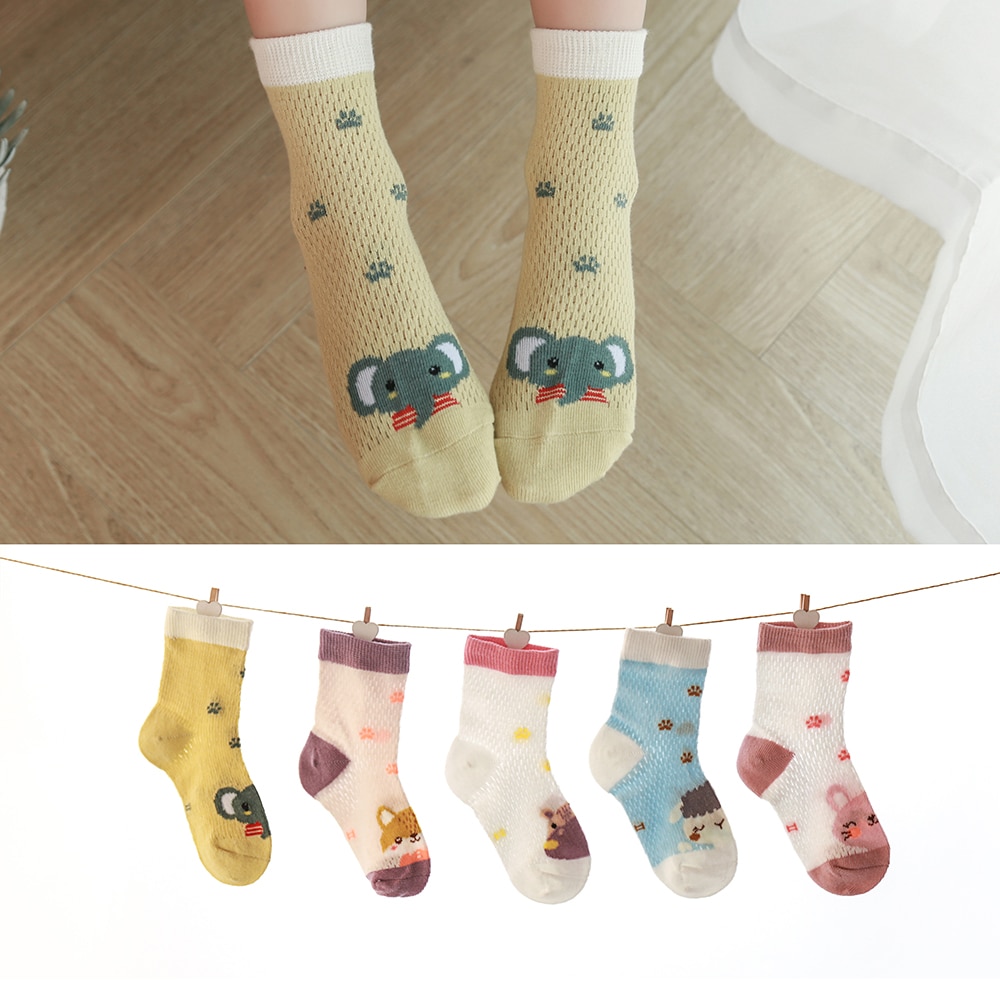 5 paia/lotto calzini del bambino della primavera di estate calzini sottili del fumetto della maglia del cotone calzini dei bambini della stampa del piede