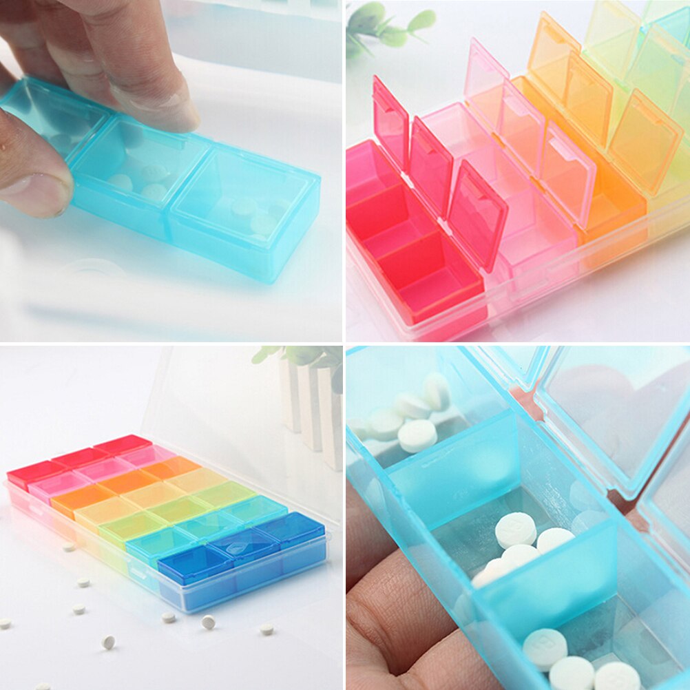 Multicolor Container 7 Dag Regenboog Pil Geneeskunde Kit Tablet Bunker Dispenser Organizer Case Met 21 Vakken Pillendoosje