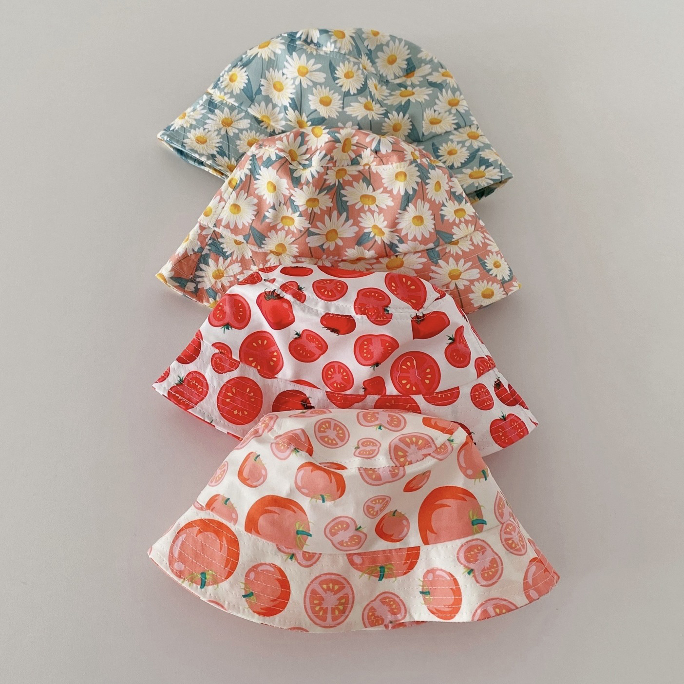 cute girls sun hat spring summer cotton print daisy tomato fisherman hats for girls outdoor casual caps