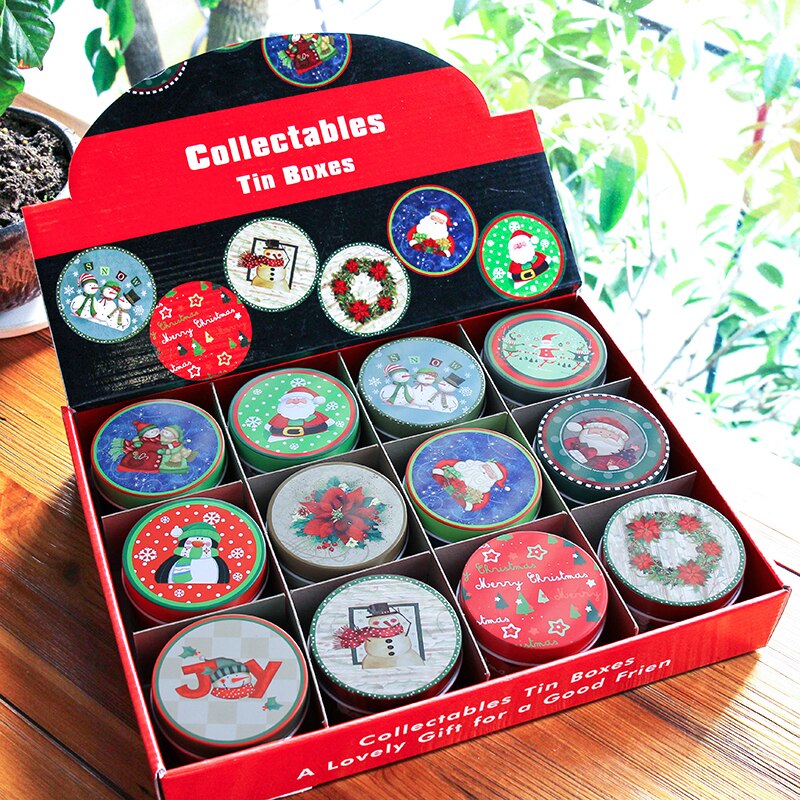 ! 12 stuks/lot bedrukkingen kerst blik snoepdoos bakvorm koekjesdoos chocolade metalen opbergdoos