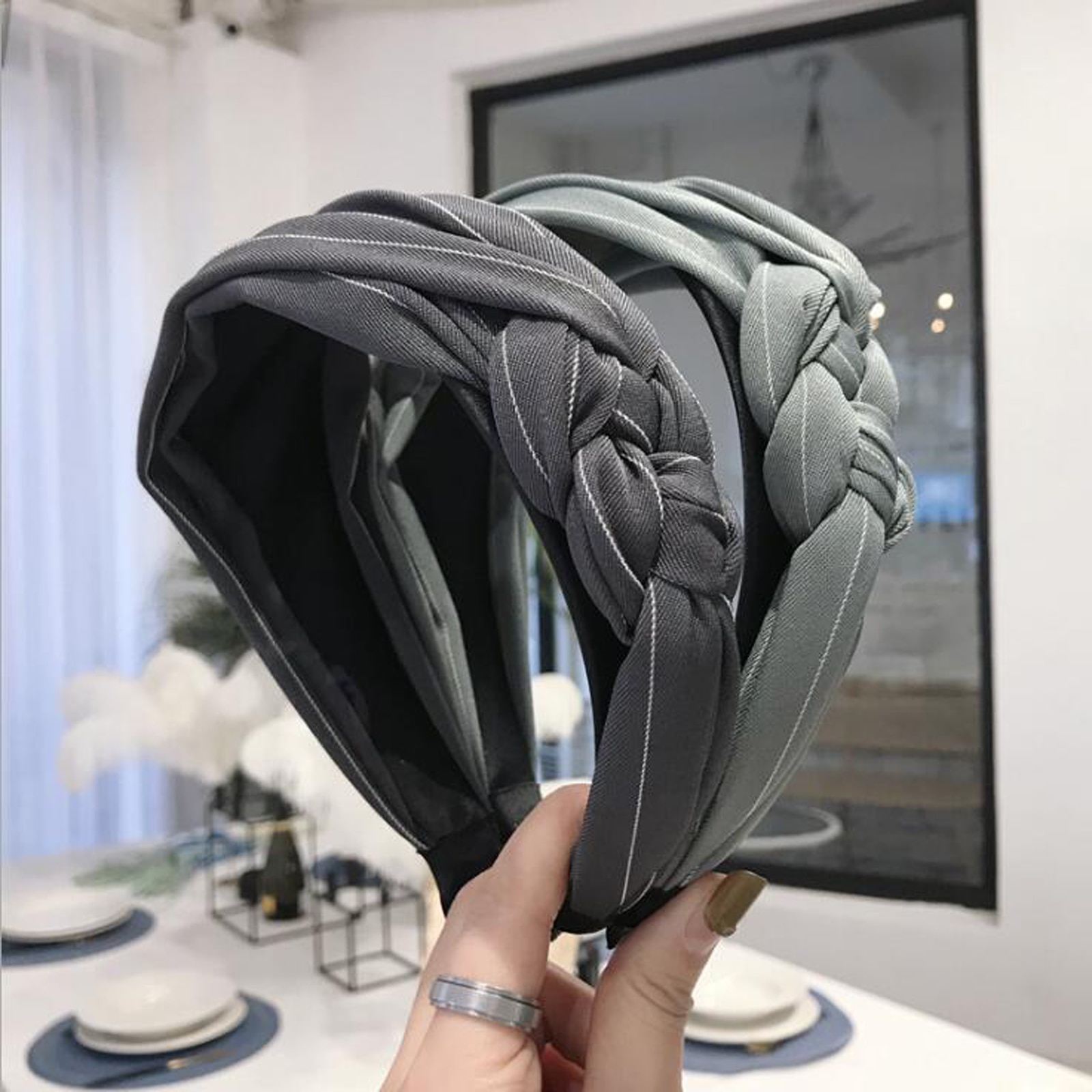 Fläta hårband kvinnor bred sida flerlagers kors knut pannband vuxen randigt klassiska huvudbonader turban håraccessoarer