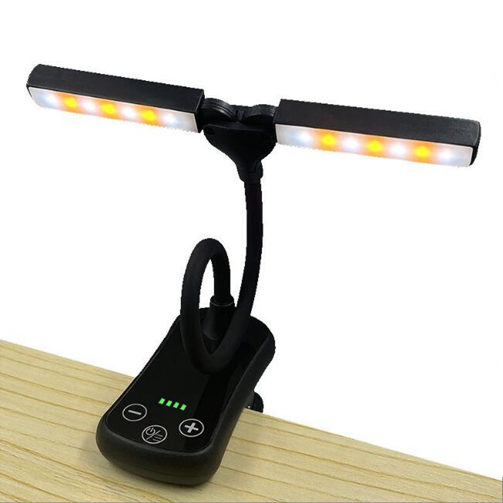 Oppladbar boklampe justerbar doble hoder øyepleie leselampe klipsbar bok/skrivebord trinnløs dimming 24 moduser berøringskontroll: Rød