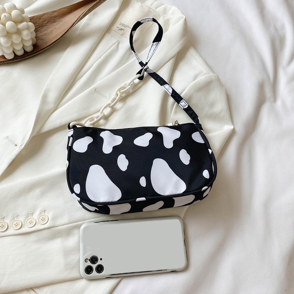 Cow Milk Print Women Handbag Totes Female Casual Underarm Shoulder Bags Popular Simple Female Daily Bag: C