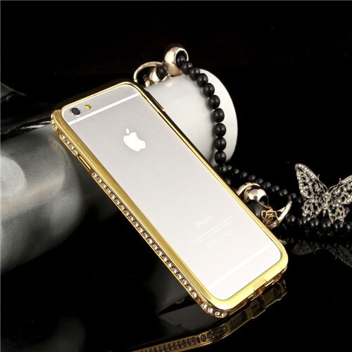 Luxe Aluminium Metalen Frame Bling Bling Crystal Rhinestone Diamond Cover Shockproof Bumper Case Voor iPhone 6 Plus/6 S Plus 5.5": Gold