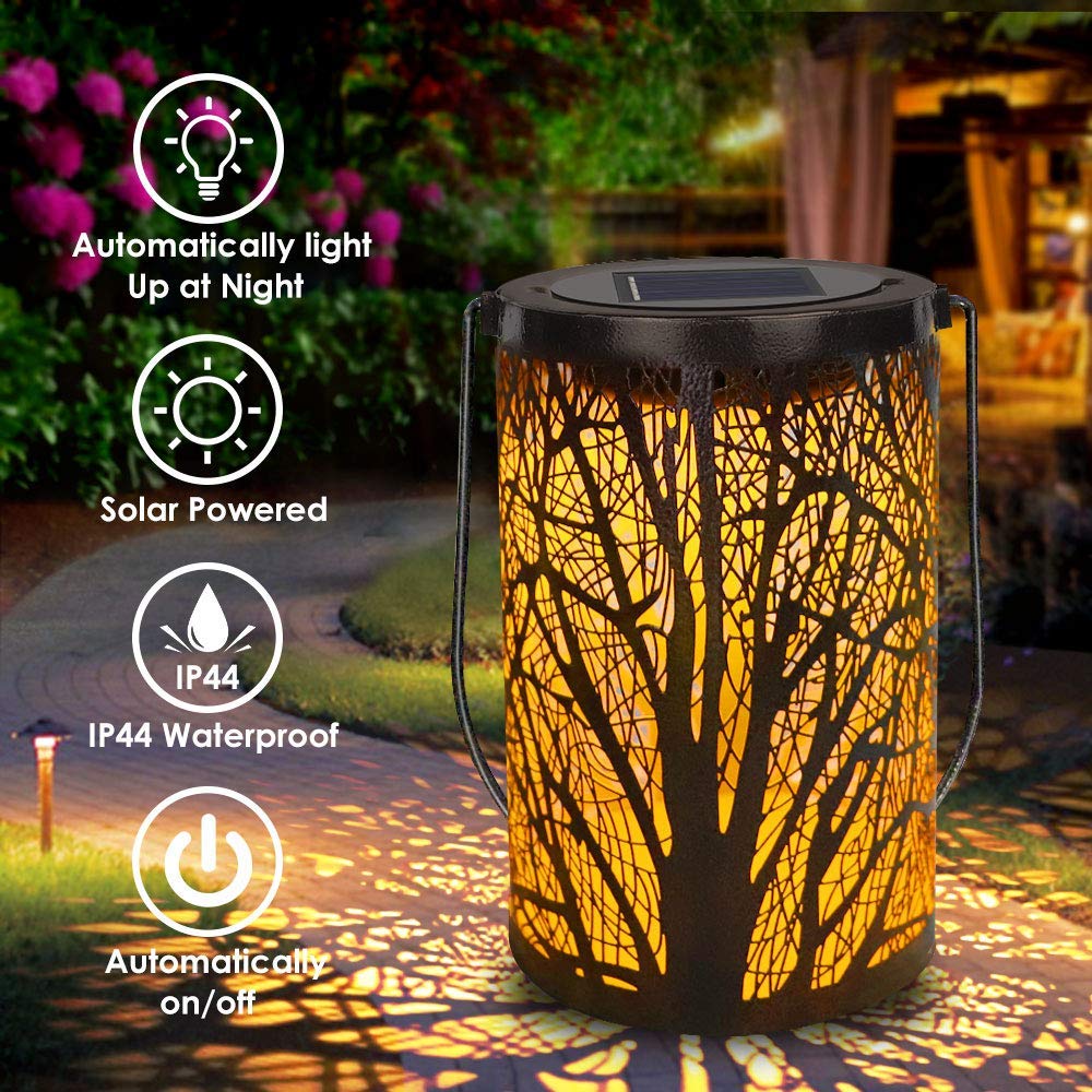 Retro Garden Solar Lamp Hollowed Out Tree Trunk Shadow Lantern Hanging Hollow Lamp Lighting Outdoor Waterproof Landscape Lamp