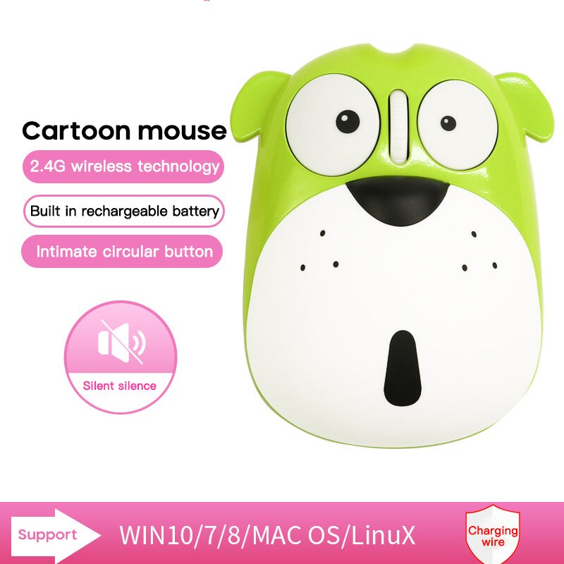 1pc Newest Power Saving Mute Rechargeable Wireless Mouse Cute Animal Puppy Mouse 2.4G Wireless Mouse Rechargeable Mouse: 2