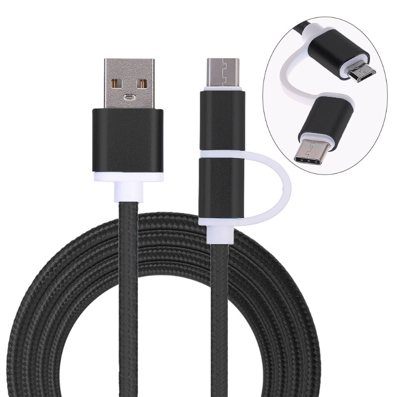 Cable de alimentación 2 en 1 USB 2,0 macho a USB 3,1 tipo C/Micro USB Weave transferencia de datos-Adaptador de PC