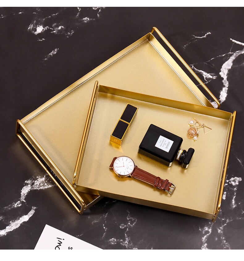 Iron rectangular metal tray, home decoration, desktop cosmetics, jewelry storage tea tray