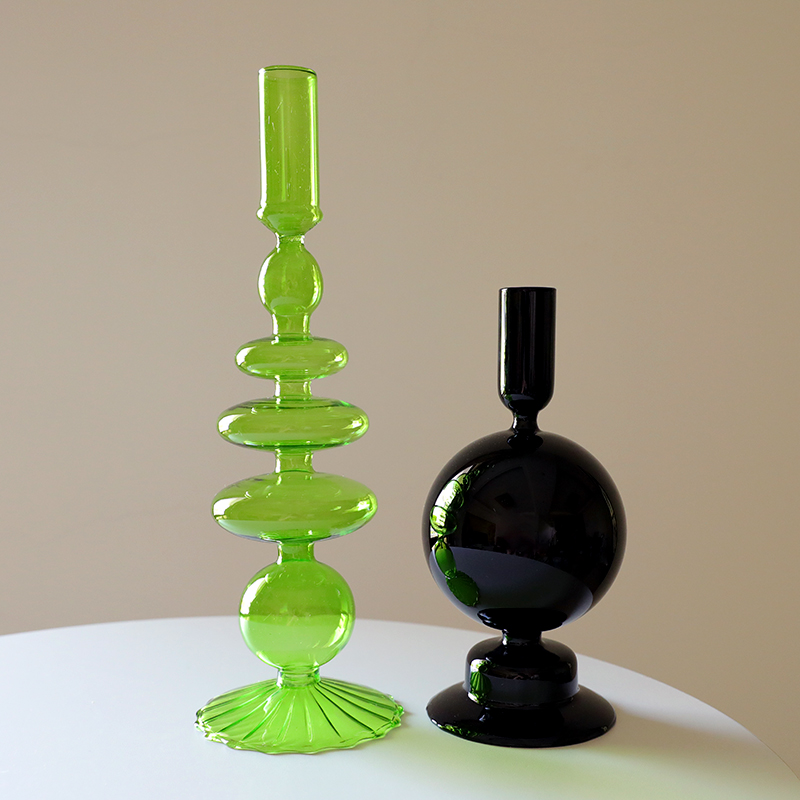 Portavelas de cristal para decoración de boda, candelabro de Color hecho a mano, florero, centro de mesa, decoración nórdica Vintage para el hogar