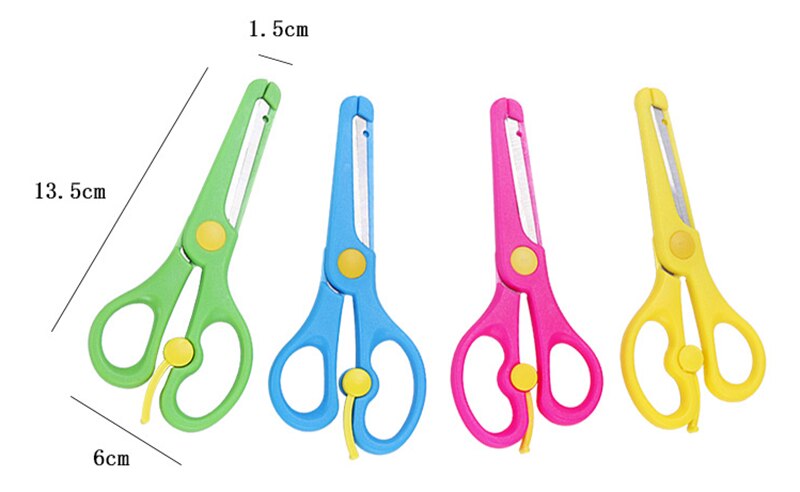 1PC Safety Sleeve Stainless Steel Scissors Safe Student Spring Scissor Children Paper Scissors Cutting Stationery Supplies