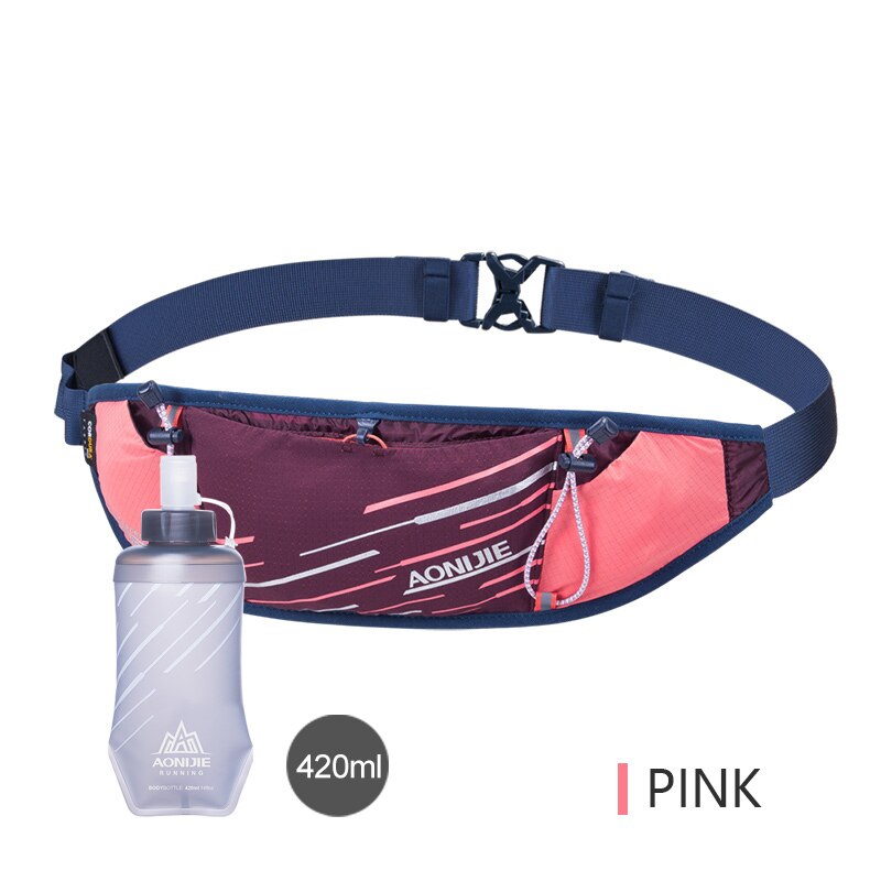 AONIJIE W8102 Lightweight Slim Running Waist Bag Belt Hydration Fanny Pack For Jogging Fitness Gym Hiking: Pink With WaterFlask