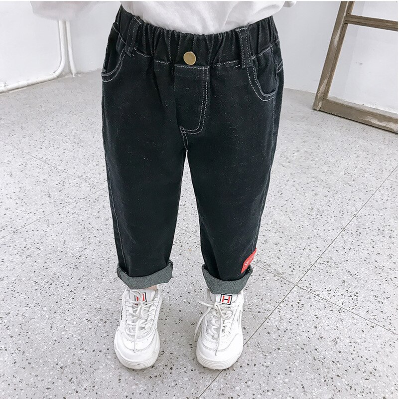 2 3 4 5 6 Y Koreanische Einfache Stil Baby Mädchen Gerade Jeans Kleinkind Jungen Hosen Schwarzen Cowboy Denim hosen Frühjahr & Herbst
