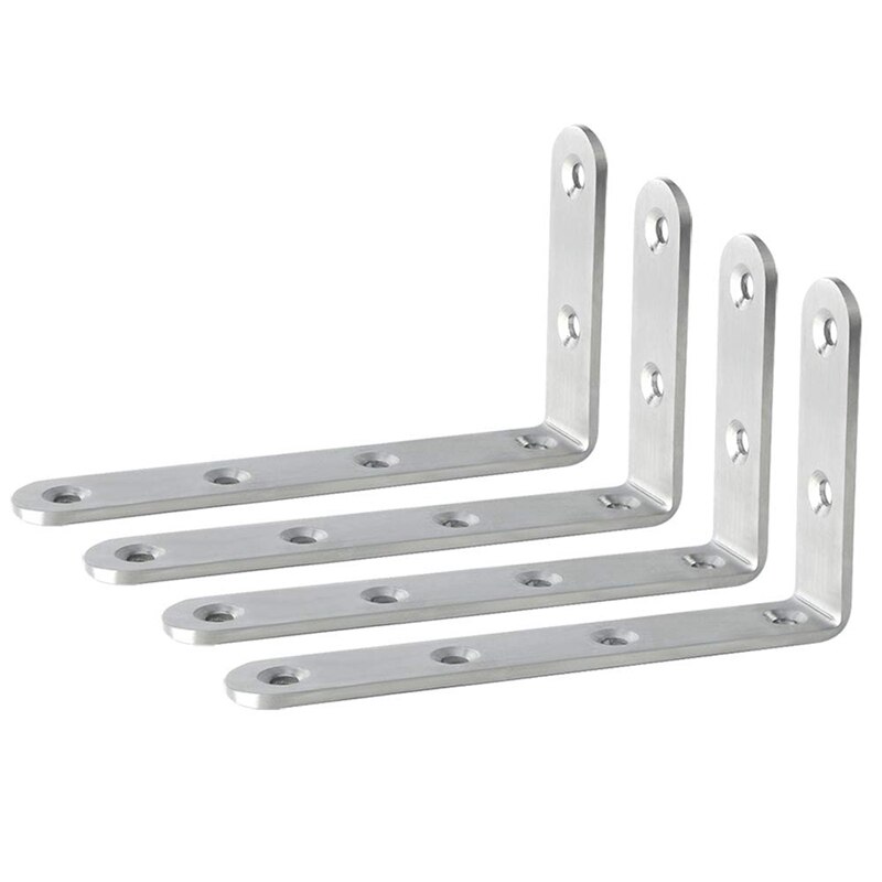 4Pcs Corner Brackets 3 X 5 Inch,Right Angle Bracket 304 Stainless Steel with Screws,L Shaped Brackets for Shelves Furni