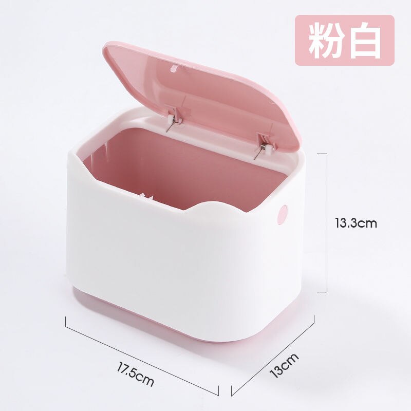 Desktop Mini Prullenbak Pers-Type Nordic Desk Afval Papier Buis Creatieve Japanse Thuis Kleine Opslag Emmer: powder white