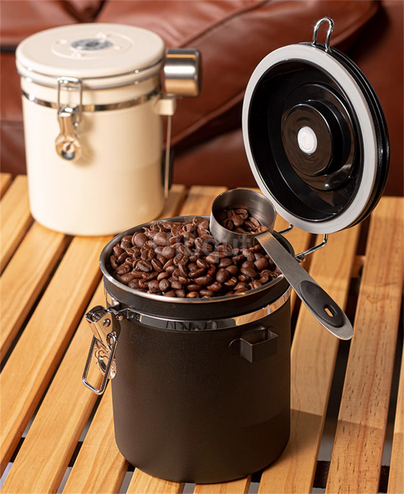 Stainless Steel Coffee Canister Coffee Bean Storage Airtight Containers with Date with Spoon Vent Valve Kitchen Food Storage Jar