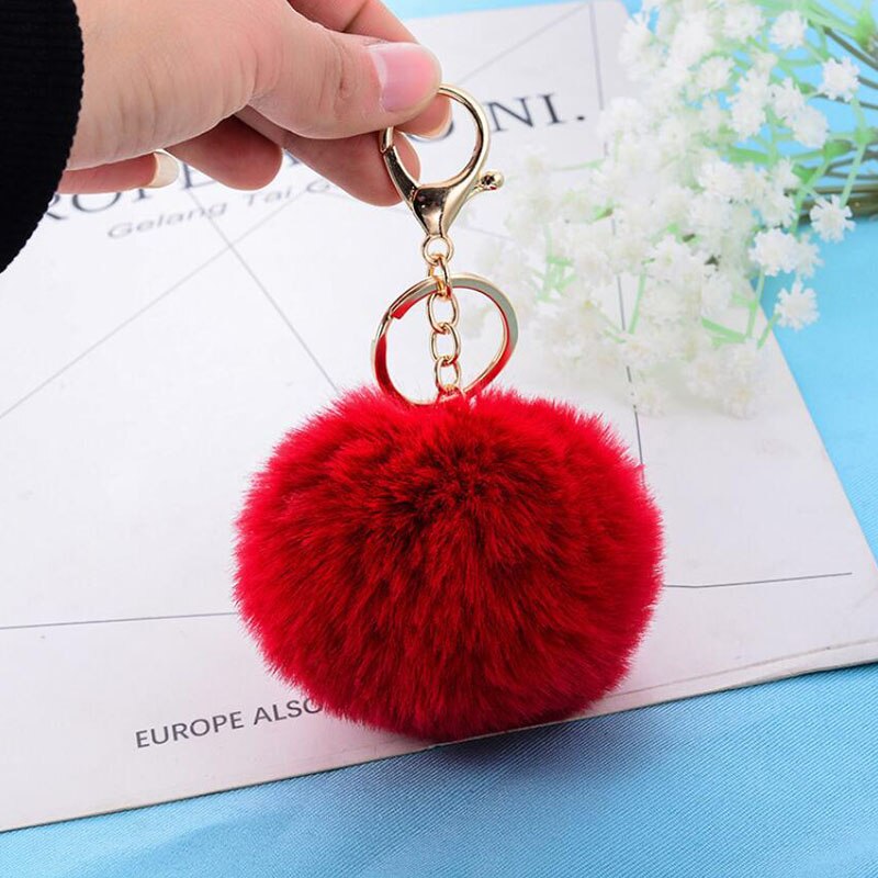 Nøglering pels ball pom pom nøglering pompon kunstig kanin pels fluffy nøgleringe bil taske nøglering nips til kvinder dame