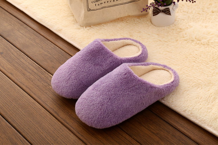 Vinter tøfler for kvinner plysj tøfler ensfarget varme hjem innendørs sko elskere gulv myke tøfler mann sko pantuflas: Lavendel / 10
