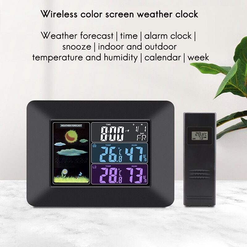 Multi Function Wireless Weather Clock With Color Screen Weather Forecast And Wall-Mounted Clock EU Plug