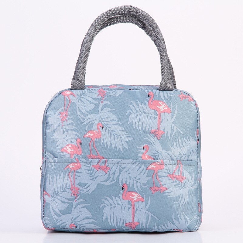 PLEEGA Functionele Patroon Cooler Lunchbox Draagbare Geïsoleerde Canvas Lunch Tas Thermische Voedsel Picknick Lunch Tassen Voor Vrouwen Kids: Blue flamingo