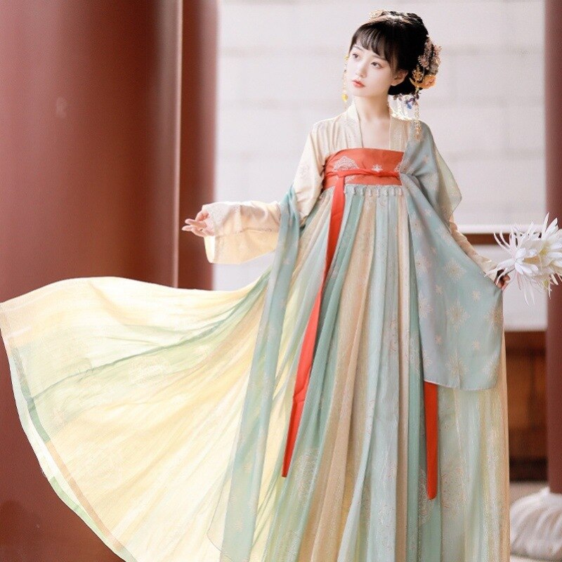 Chinese Traditionele Hanfu Kostuum Vrouw Oude Oosterse Prinses Jurk Tang-dynastie Dance Wear Patchwork Chiffon Fee Kostuum