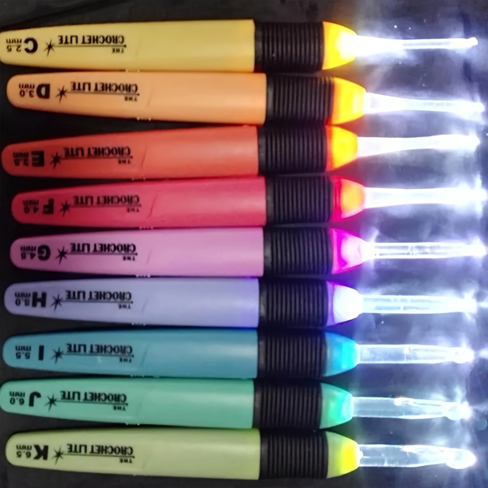 Crochets lumineux LED, aiguilles à tricoter, accessoires de tissage, outils, Crochet, bricolage, outil d'aiguille à tricoter lumineux, 1 pièce