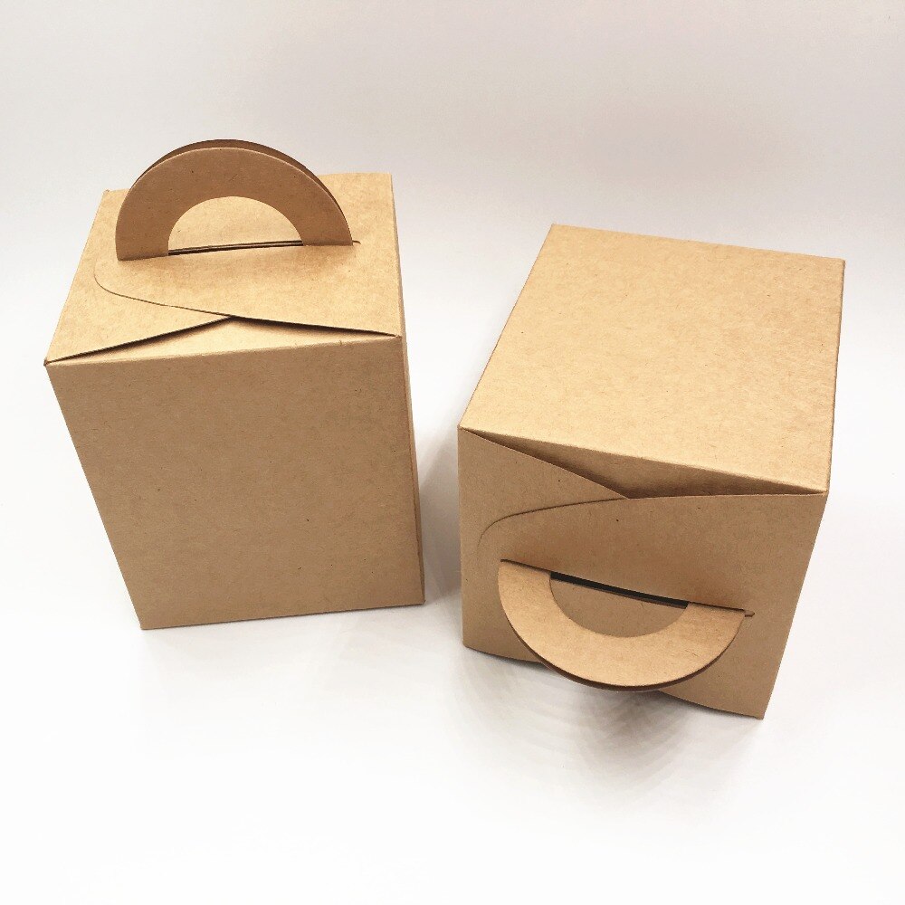 12 pcs 9.5*9.5*11 cm kraft paper DIY cake/candy/cookie packaging box carton portable paepr box with handle