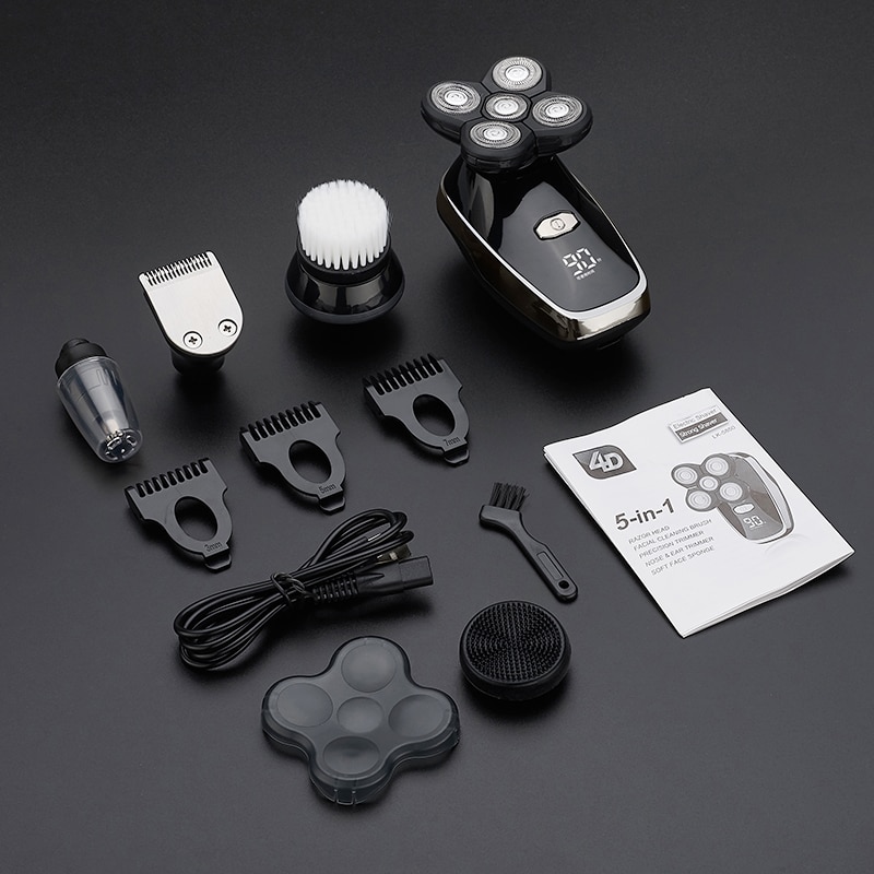 Electric Razor Bald Men Beard Trimmer 5 in 1 Grooming Kit Rotary Waterproof Hair Shaving Machine Head Shaver