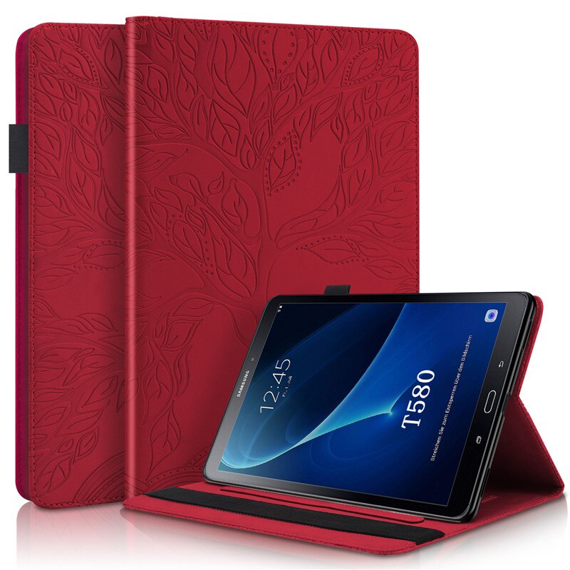 For Funda Tablet Samsung Galaxy Tab A 6 A6 10 1 Case 3D Tree Embossed Leather Case for Samsung Galaxy Tab A6 SM T580 T585: Red / SM-T580