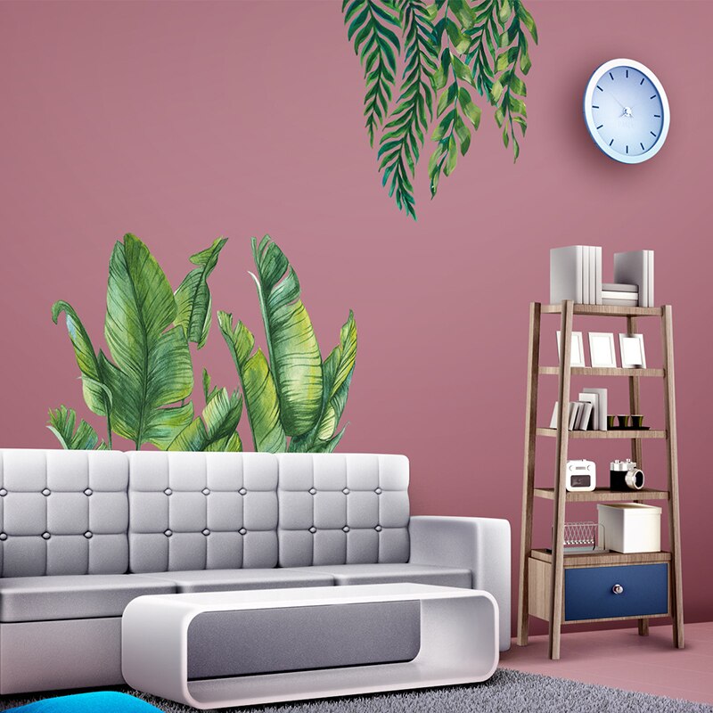 Woonkamer interieurdecoratie muurstickers groene planten muurstickers achtergrond muur achterblad