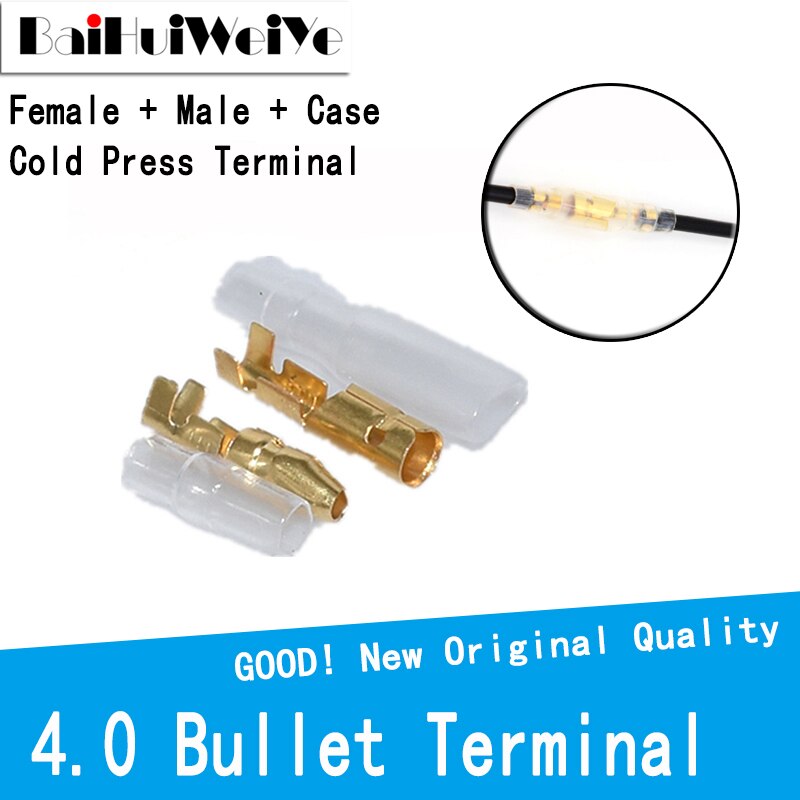 50 100Set 400Pcs 4.0 Bullet Terminal Car Electrical Wire Connector Diameter 4mm Pin Set Female + Male + Case Cold Press Terminal