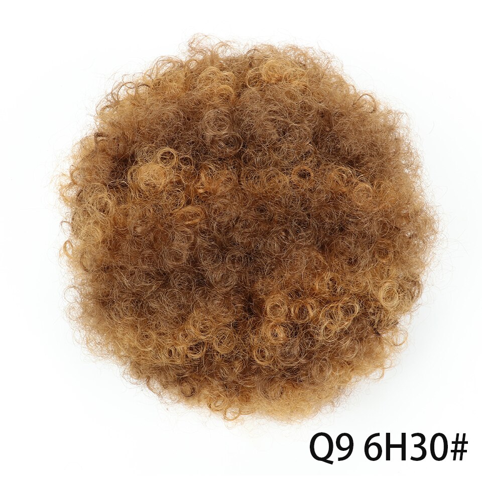 Chorliss – Chignon synthétique, postiche queue de cheval frisée courte marron bouffante à cordon de serrage, Chignon bouclé court: Q9 8inch 6H30