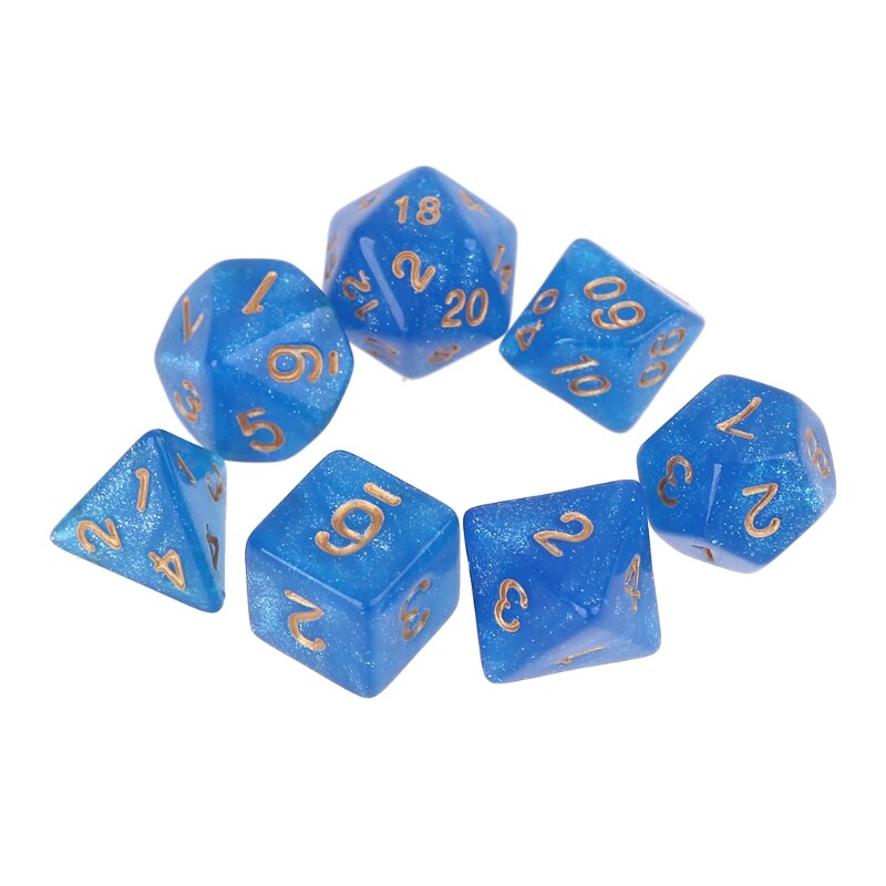 7 stücke Acryl polyedrisch Würfel funkeln Doppel Farben Seitige Würfel Tisch Spiel: Blau