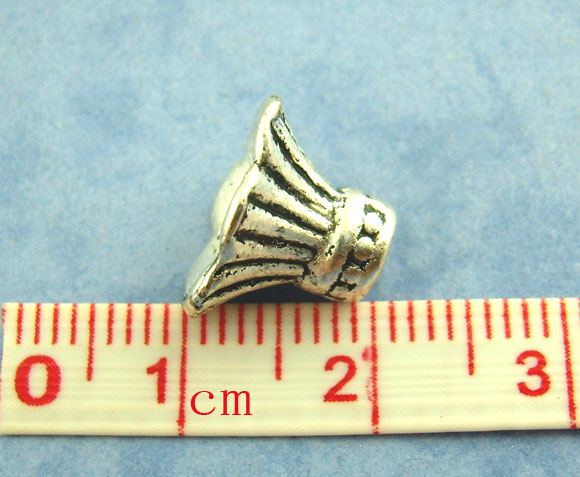 DoreenBeads Zinc metal alloy Beads Caps Bugle Antique Silver Color Stripe Pattern 12mm( 4/8&quot;) x 9mm( 3/8&quot;), 7 PCs