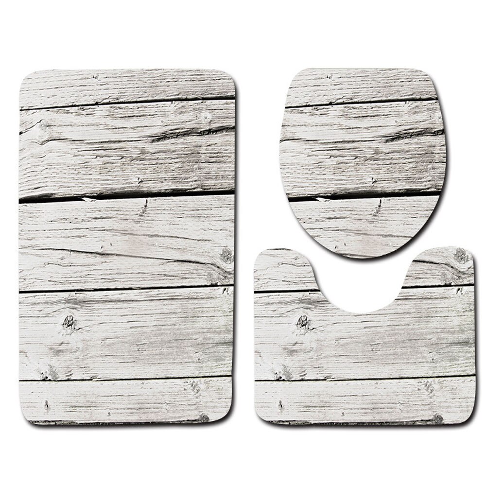 Alfombrilla de baño antideslizante con de madera creativa, juego de decoración para el baño, 3 uds., poliéster, moderno, Aug6