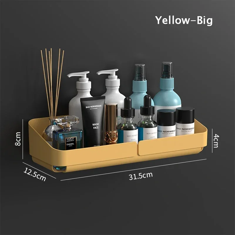 Self Adhesive Bathroom Shelves Wall Mounted Storage Rack Box Toilet Washstand Punch Free Shampoo Holder Bathroom Accessories: DEEP BLUE