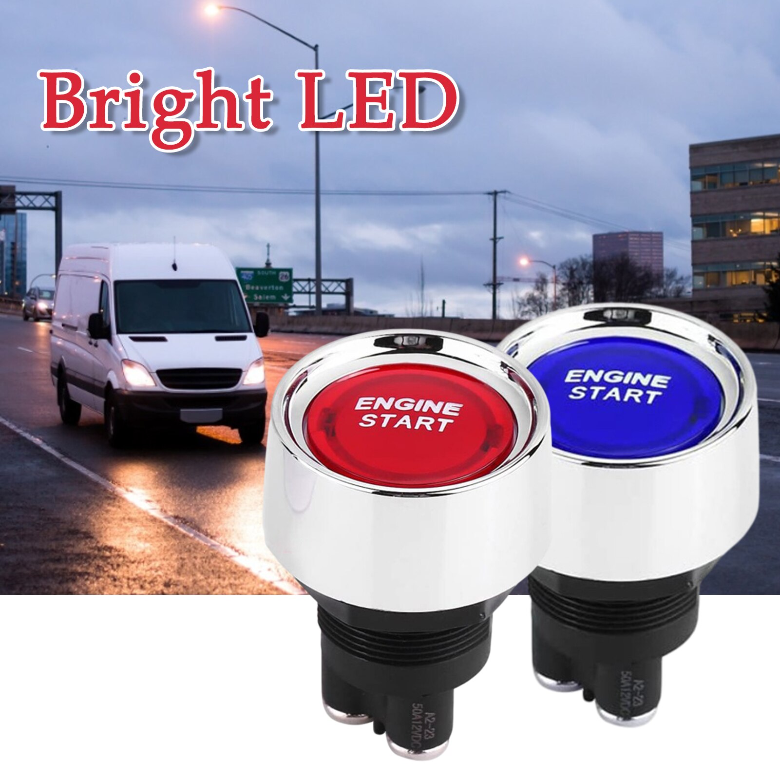 Car Engine Start Stop Switch Button 12V24V Auto Reset LED Light Button Switch ABS+metal Car Engine Start Stop Switch Button