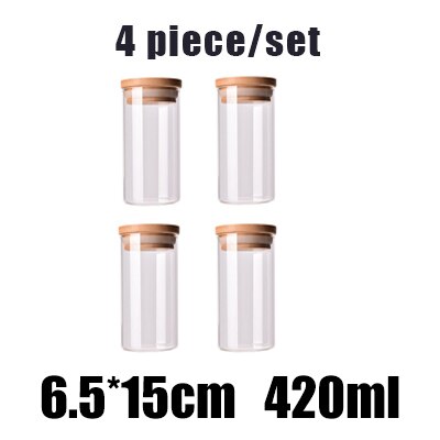 Kitchen Food Storage Transparent Glass Jars with Bamboo Cover Sealed Cans Bottles Spice Jars Candy Box Kitchen Storage Can: 4PCSY4