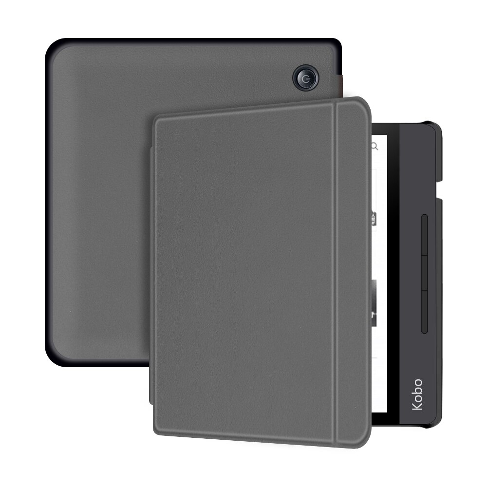 GLIGLE Book style magnet Leather case cover for KOBO Libra H2O protect shell E-book case for KOBO N873+stylus+screen film: grey
