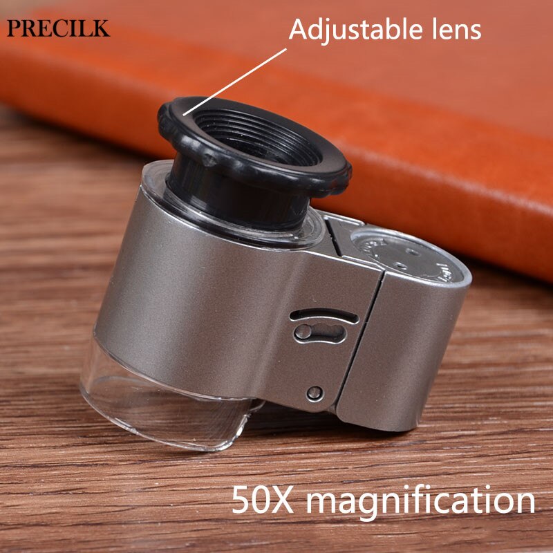2 LED 1UV Light 50X Handheld Microscope Magnifier Small Loupe Mirror Magnifying Glasses Jewelry Antique Calligraphy and Painting
