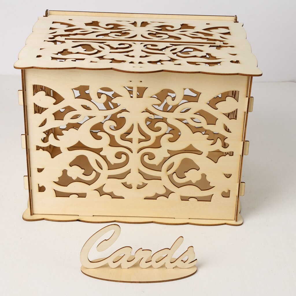 Wedding Card Box with Lock and Card Sign, Wooden Hollow Card Box DIY Box Wedding Reception Box for Birthdays, Graduations: M