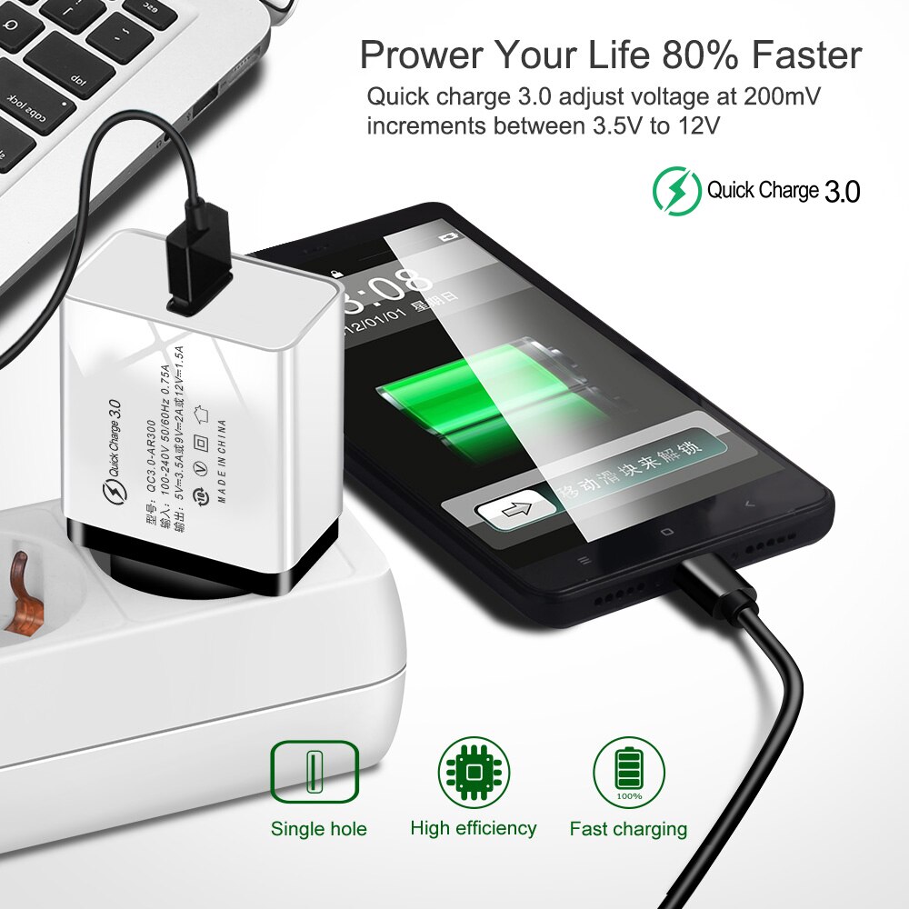 Suhach Quick Charge 3.0 USB Charger QC 3.0 QC Turbo Fast Charging EU Travel Wall Charger For Xiaomi mi 9 Huawei P30 Mobile Phone