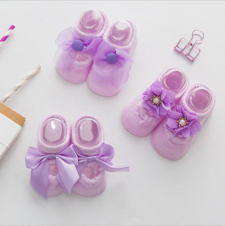 Baby Cotton Spring Newborn Baby Girl Kids Sock Flower Bowknot Lace Anti Slip Summer Sock Ribbon Children Slipper